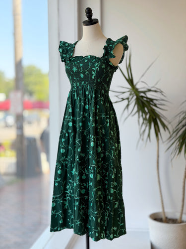 Hill House The Nellie Nap Dress in Emerald Botanical, XXSmall