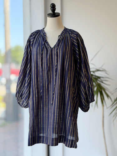 Daughters of India Navy Pinstripe Dress, Small
