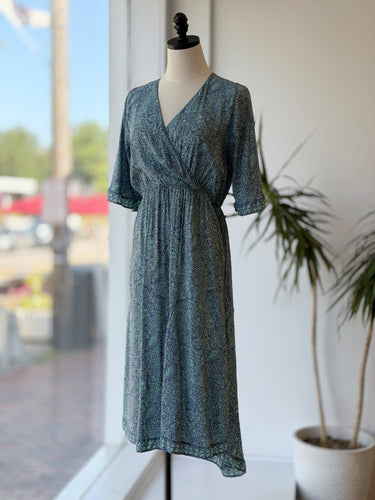 Natalie Martin Blue Paisley V-Neck Dress, Medium