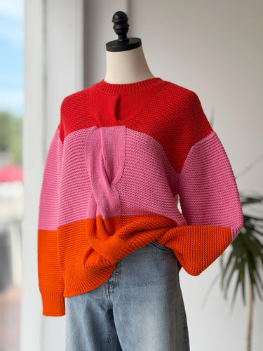 Chinti & Parker Oversized Cable Color Block Sweater, Small