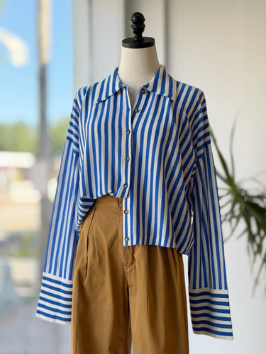 La Ligne NWT Meredith Shirt in Blue Stripe, Medium
