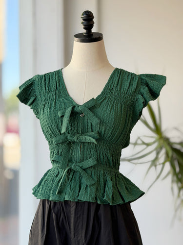 Sea NY NWT Regina Seersucker Flutter Top in Green, XSmall