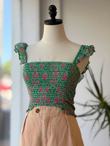 Banjana Green Floral Smock Top, XSmall