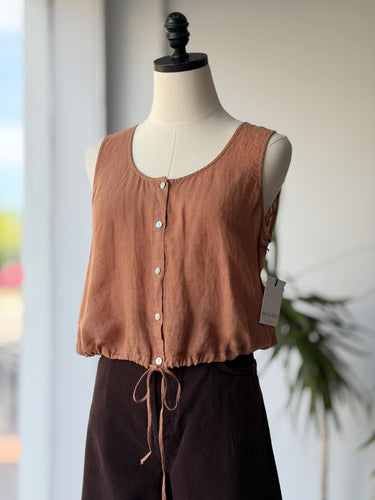 Bella Dahl NWT Rust Linen Button Top, Small