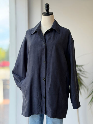Wilfred Navy Linen Blend Shirt Jacket, 4