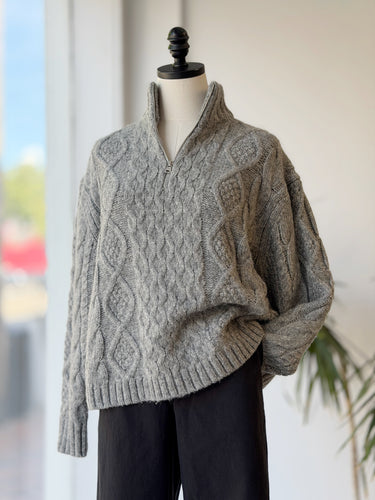 Jenni Kayne Alpaca Blend Cable Knit Half Zip Sweater, Small