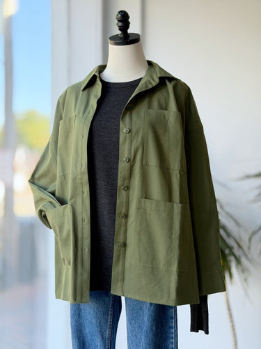 Kule Olive Utility Shirt Jacket, Small