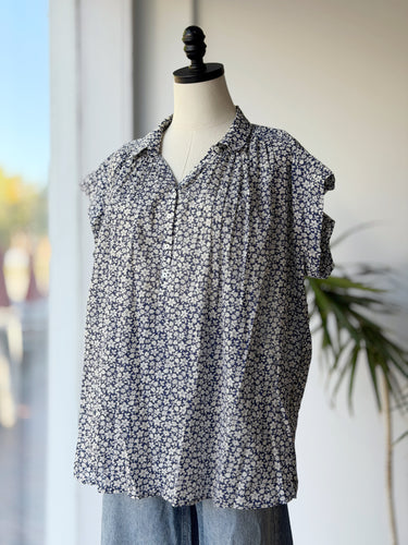 Nili Lotan Blue & White Floral Blouse, XSmall