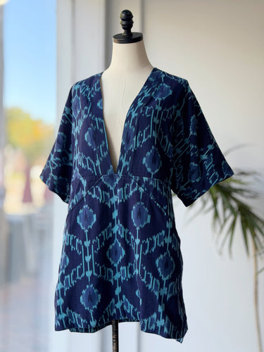 Reformation AS IS Azure Ikat Tunic Dress, Large