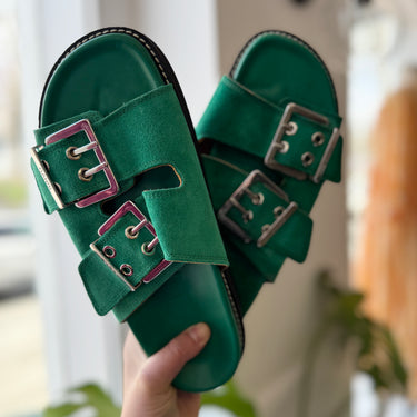 GANNI Green Suede Chunky Sandals, 39