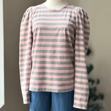 Ganni Pink Stripe Puff Shoulder Top, Medium