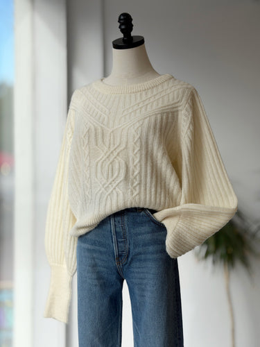Intermix Cable Knit Sweater in Ecru, Large