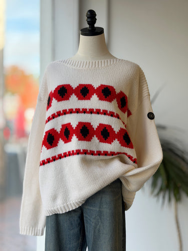 Bogner White & Red Fair Isle Sweater, M/L