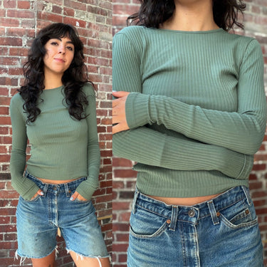 Kotn Green Ribbed Long Sleeve Shirt, Small