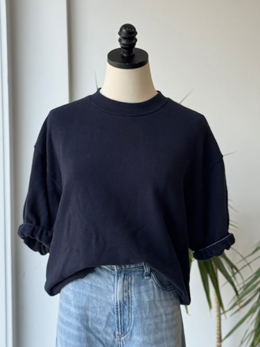 AS IS Perfect White Tee Navy Short Sleeve Sweatshirt, Small