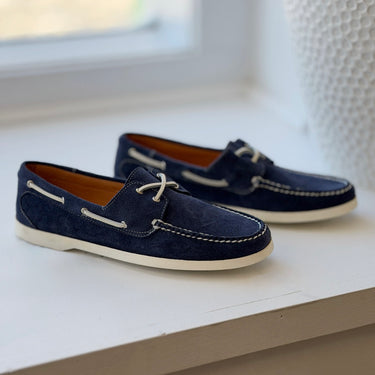 Quoddy Auburn Navy Suede Boat Shoes, 10