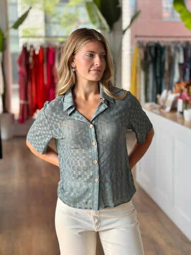 Find Me Now Sheer Checkered Button Up, Small