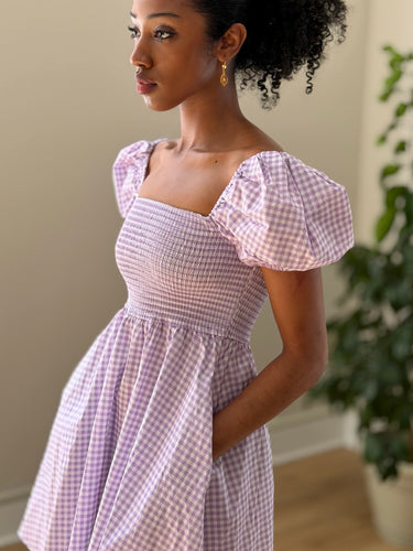Caroline Constas Lilac Gingham Dress, XSmall
