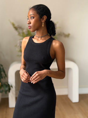 DISSH Black Rib Tank Bodycon Dress, Large