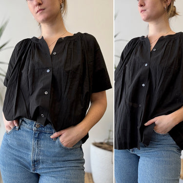 Jenni Kayne Short Sleeve Black Cotton Linen Blouse, XLarge