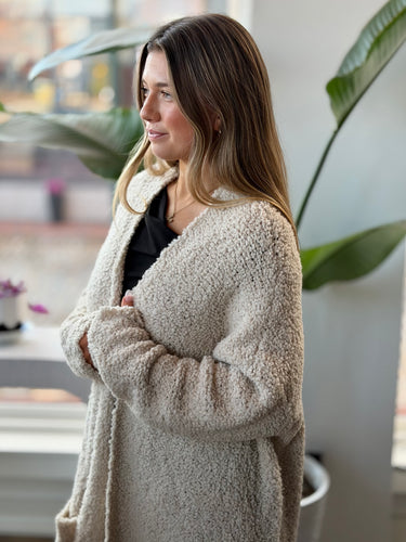 Eileen Fisher Ecru Loop Pile Knit Cardigan, XLarge