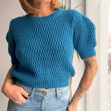 Rachel Comey Knit Blue Short Sleeve Sweater As is Couple Small Spots, XSmall