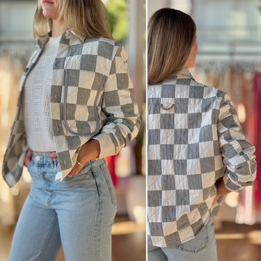 The Salting Button Front Shirt Jacket in Fog/Salt Check - retail 450, 0