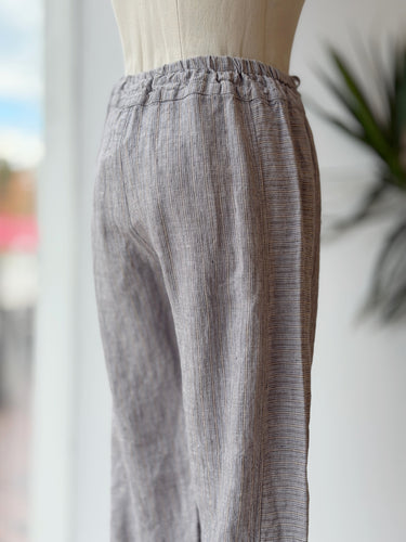 Deiji Studio Gray Pinstripe Linen Pants, XSmall