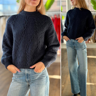Anine Bing Navy Cable Knit Sweater, XSmall