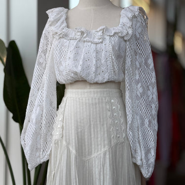 Love Shack Fancy Ivory Eyelet Crop Top, Small