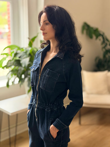 Mother Dark Denim Racer Jumpsuit, XSmall