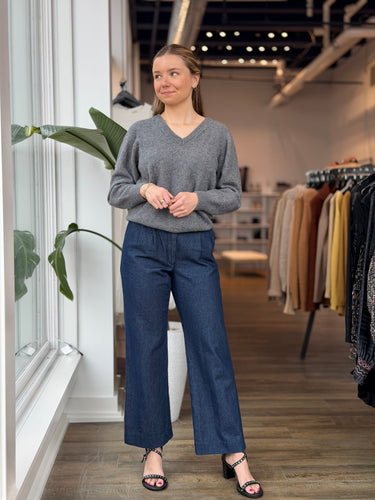 Favorite Daughter Dark Wash Pleated Trouser Pants, 6
