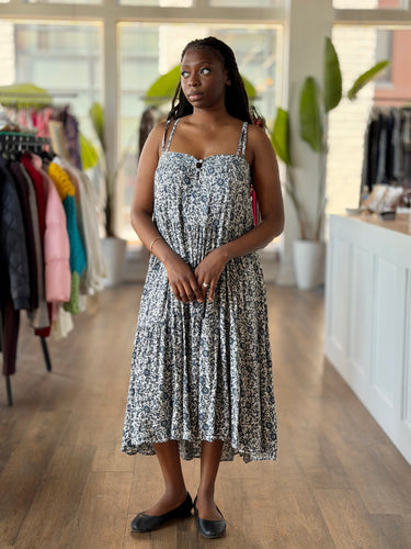 Christy Dawn Blue Floral Lulu Tiered Maxi Dress, Large