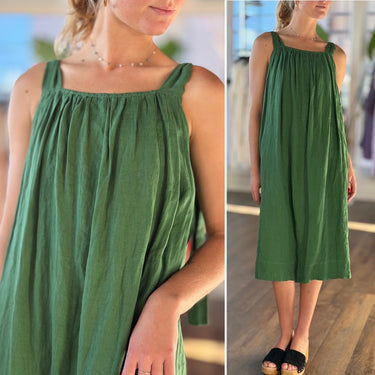 Amente NWT Shoulder Tie Green Linen Dress, XS/S