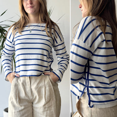 La Ligne Breton Tee Blue Stripe Long Sleeve Shirt, Small