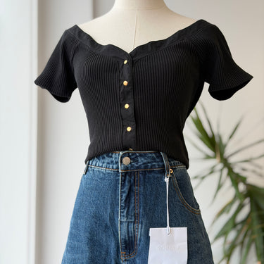 Nation LTD Black Rib Snap Up Top, Medium