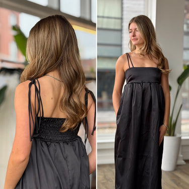 Ganni Black Double Satin String Long Dress NWT Retail $445, 36 / 4