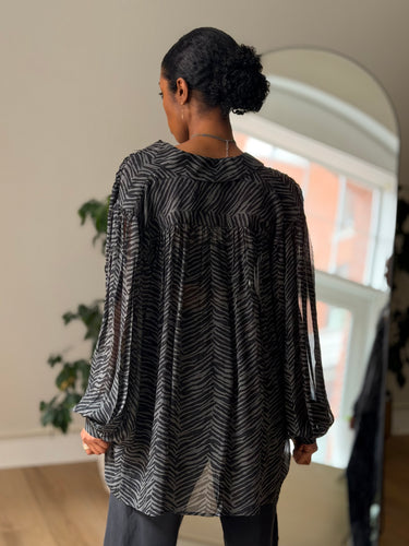 Anine Bing Animal Print Sheer Blouse, XSmall