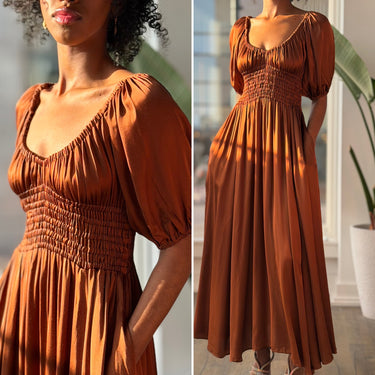 La Ligne Copper Smocked Dress, Small