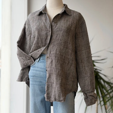 Faherty Black Plaid Linen Button Up, Medium