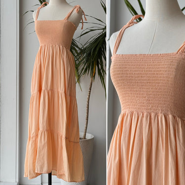 Xirena Square Neck Smocked Midi Dress in Peach, Small