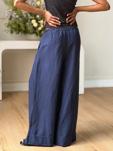 ONIA Navy Linen Wide Leg Pants, XSmall