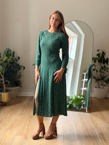 Reformation Green Floral Zelda Long Sleeve Midi Dress, 8