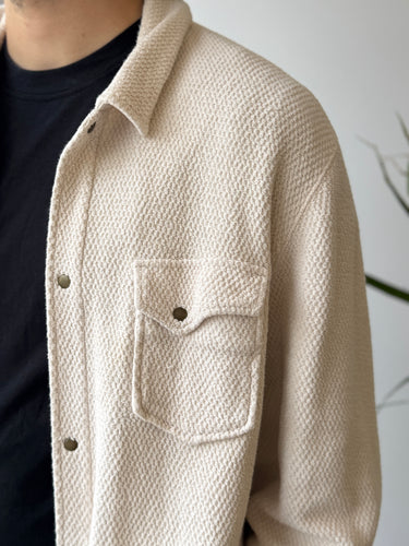 Billy Reid Summer Knit Fleece Shirt Jacket in Beige - couple pulls, Men's XLarge