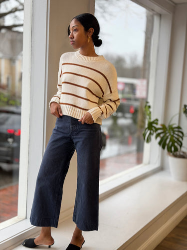 Jenni Kayne Chloe Ivory & Nutmeg Stripe Sweater, XSmall