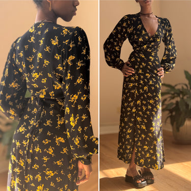 Ganni Black & Yellow Wrap Dress, 32