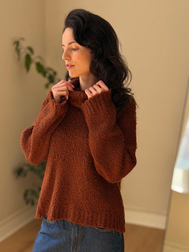 Caron Callahan Brown Teddy Turtleneck Sweater, Large