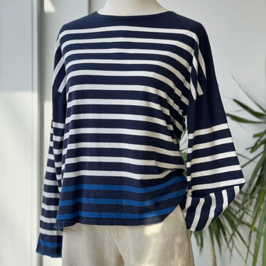 La Ligne Navy & White Stripe Long Sleeve Tee, Small