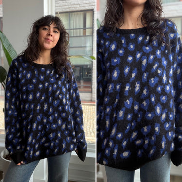 APC Blue Leaopard Print Sweater- as is, faint stains, XL