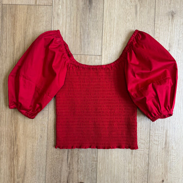 La Ligne Crimson Red Puff Sleeve Top, Large